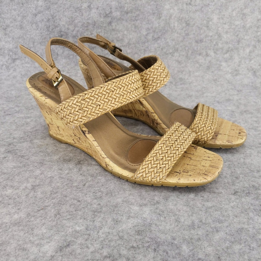 Life Stride Wedge Sandals Women 10M Tan Woven Cork‎ Slingback Persona